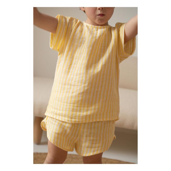Pantalón corto de algodón a rayas | Amarillo