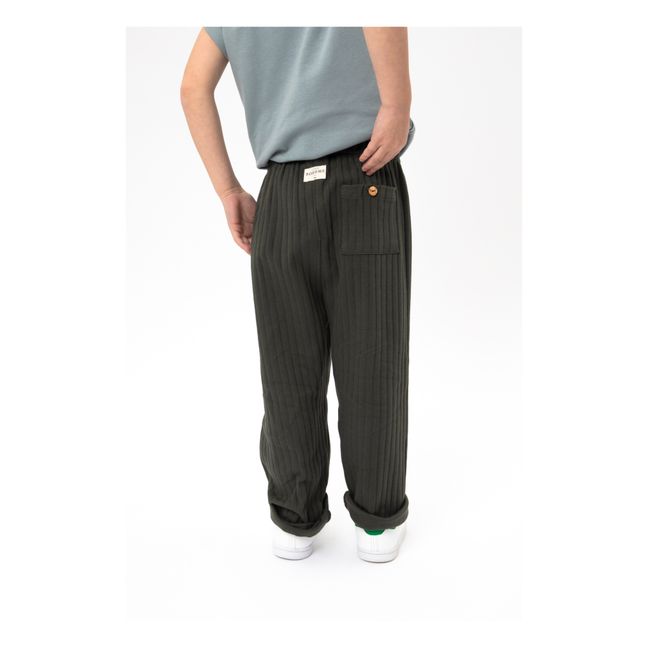 Organic Cotton Ribbed Pants | Dark green
