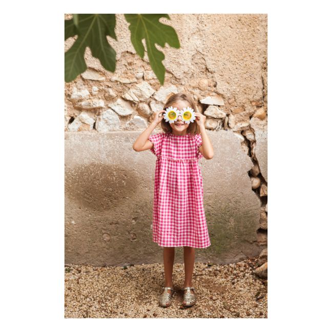 Amaia Gingham Cotton Gauze Dress | Fuscia