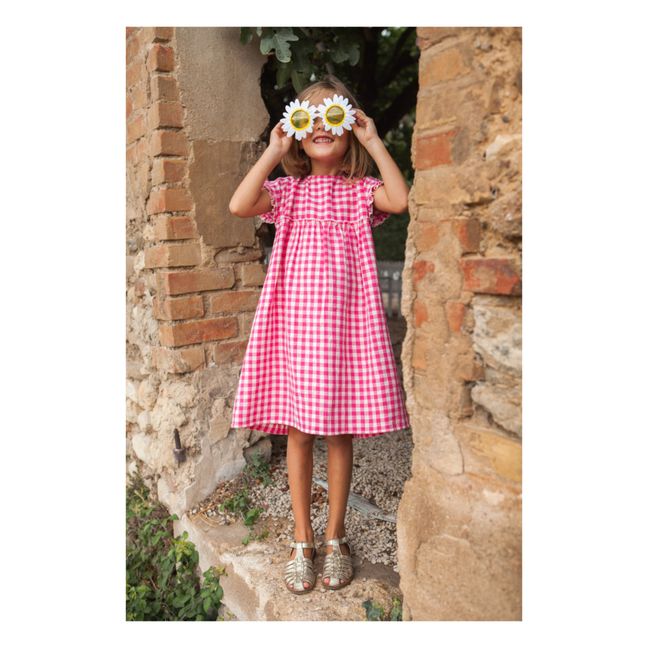 Amaia Gingham Cotton Gauze Dress | Fuscia