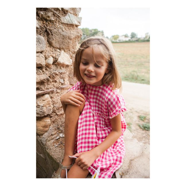Amaia Gingham Cotton Gauze Dress | Fuscia