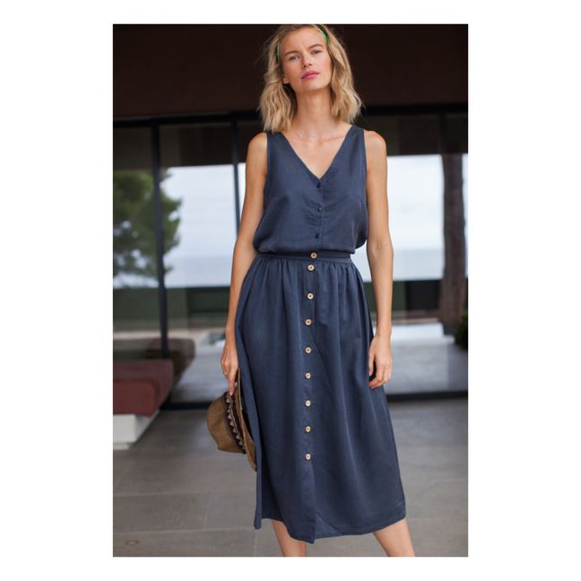 Minette Silk Midi Skirt - Women’s Collection | Navy