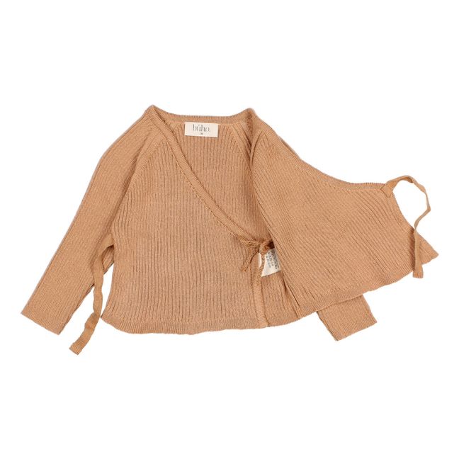 Organic Cotton Wrap Over Knit Top | Caramello