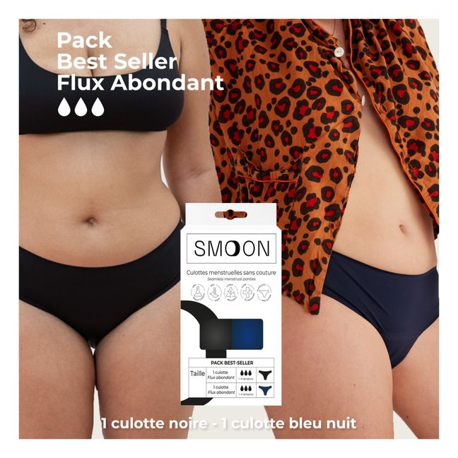 Best Seller Pack - 2 Artemis Menstrual Panties - Abundant Flow | Blu marino - Nero