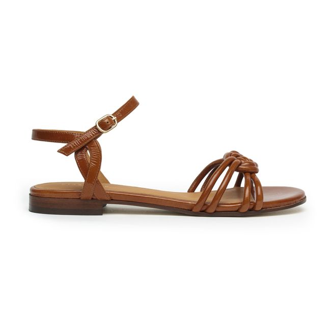 N°112 Flat Leather Sandals | Cognac-Farbe
