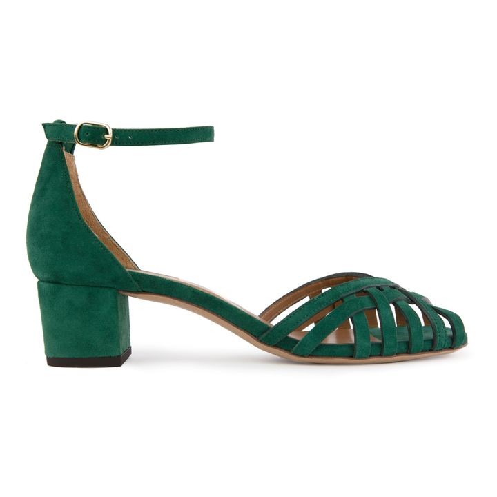 Sandalias de ante con tacón N°451 | Verde esmeralda- Imagen del producto n°0