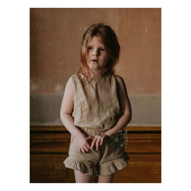 Shorts mit Rüschen aus Bio-Leinen | Beige