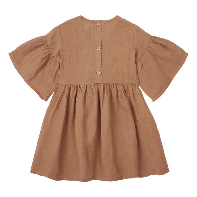 Rüschenkleid aus Bio-Leinen | Braun