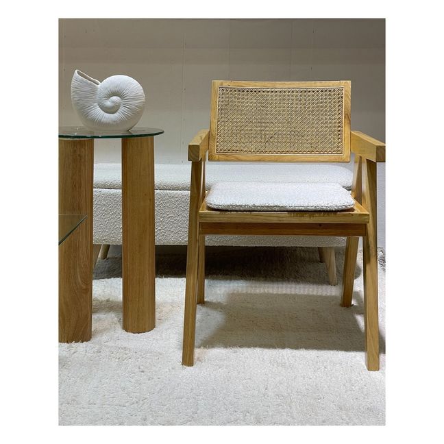 Coussin de chaise carré en tissu bouclette  | Blanc/Écru