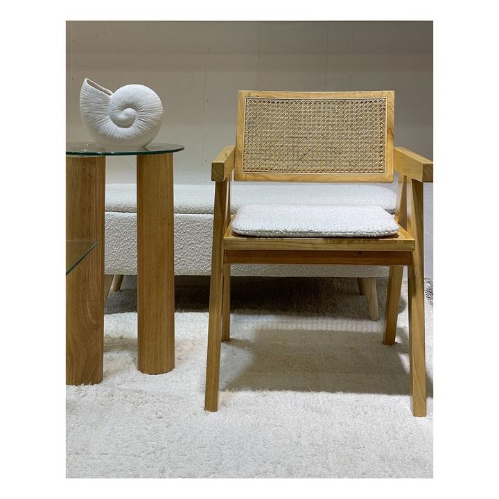 Coussin de chaise carré en tissu bouclette  | Blanc/Écru- Image produit n°2