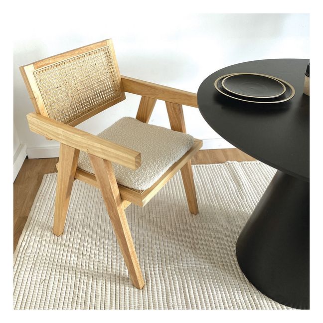 Coussin de chaise carré en tissu bouclette  | Blanc/Écru