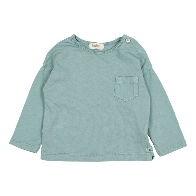 T-Shirt con tasca in cotone e lino | Salvia