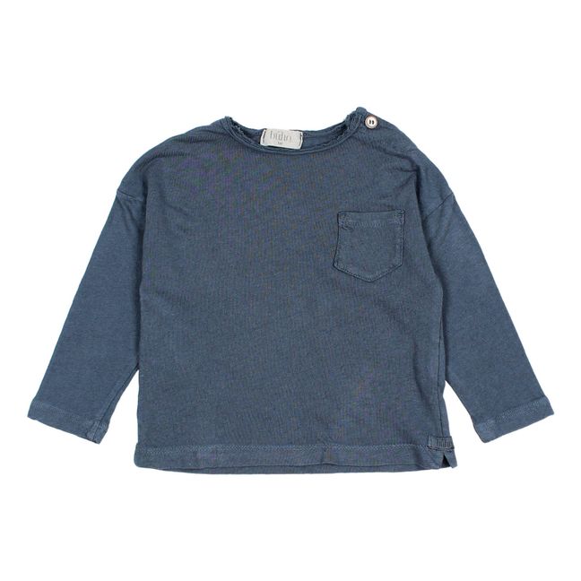 Camiseta de algodón y lino con bolsillito | Azul Marino