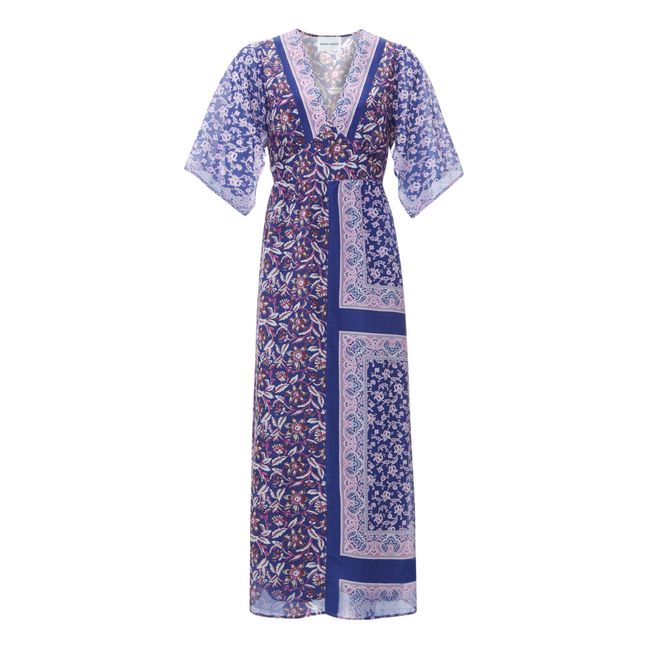 Robe Longue Ilona Coton et Soie | Bleu marine