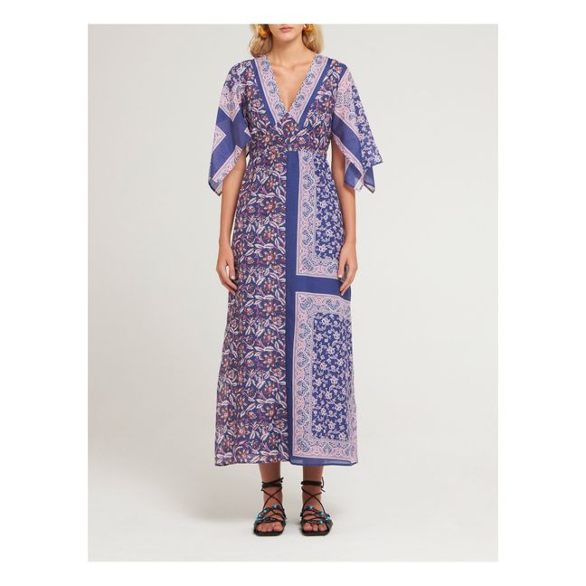 Vestido largo de algodón y seda Ilona | Azul Marino