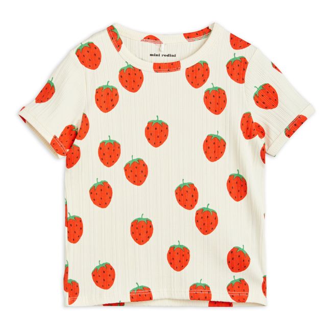 Camiseta de algodón orgánico con estampado de fresas | Crudo