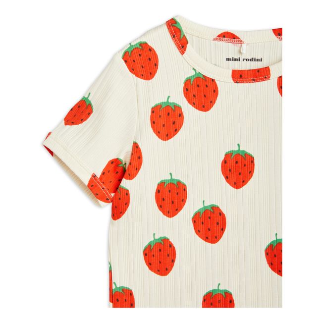 Camiseta de algodón orgánico con estampado de fresas | Crudo