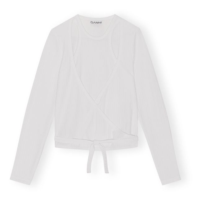 Blusa cruzada acanalada | Blanco