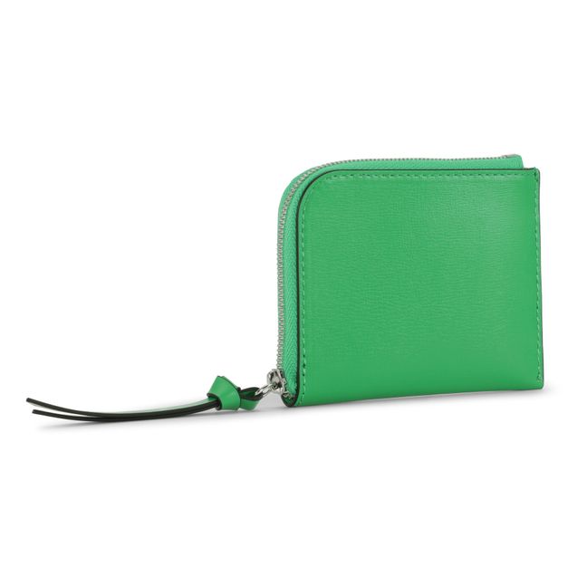 Banner Recycled Leather Zip-up Card Case | Verde