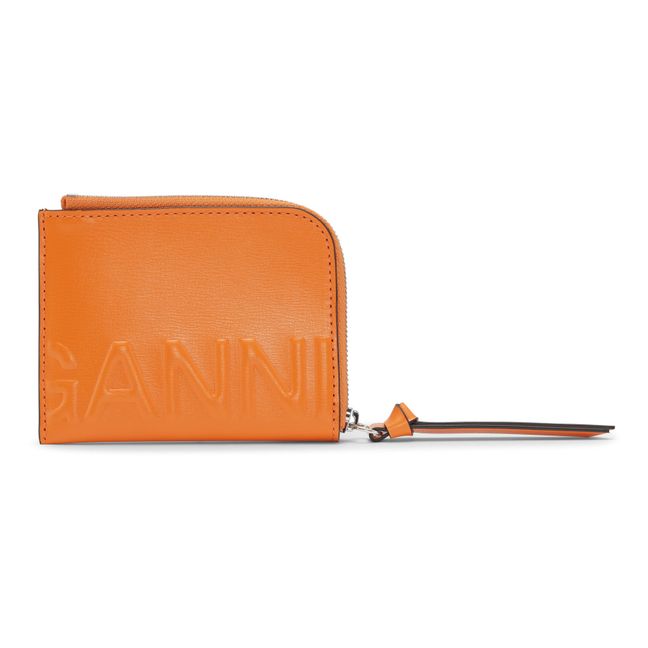Banner Recycled Leather Zip-up Card Case | Orange
