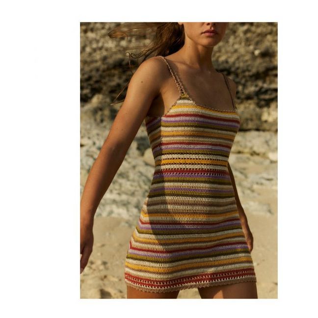 Rahi Crochet Mini Dress | Taupe brown