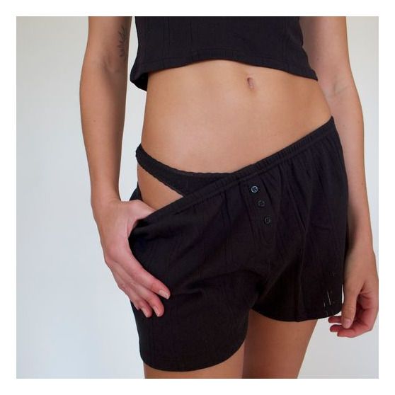 Pantalones cortos de pointelle de algodón orgánico | Negro- Imagen del producto n°1