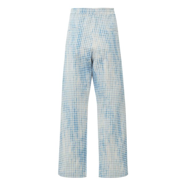 Pantalon Achille Carreaux Coton et Lin | Bleu azur