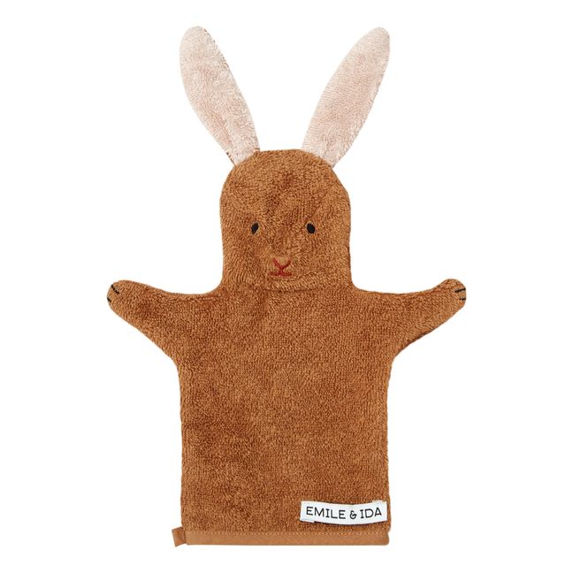 Guante de aseo de tela de toalla con forma de conejo | Caramelo
