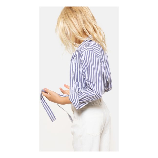 Camisa a rayas con nudo delantero Shaker | Azul Marino