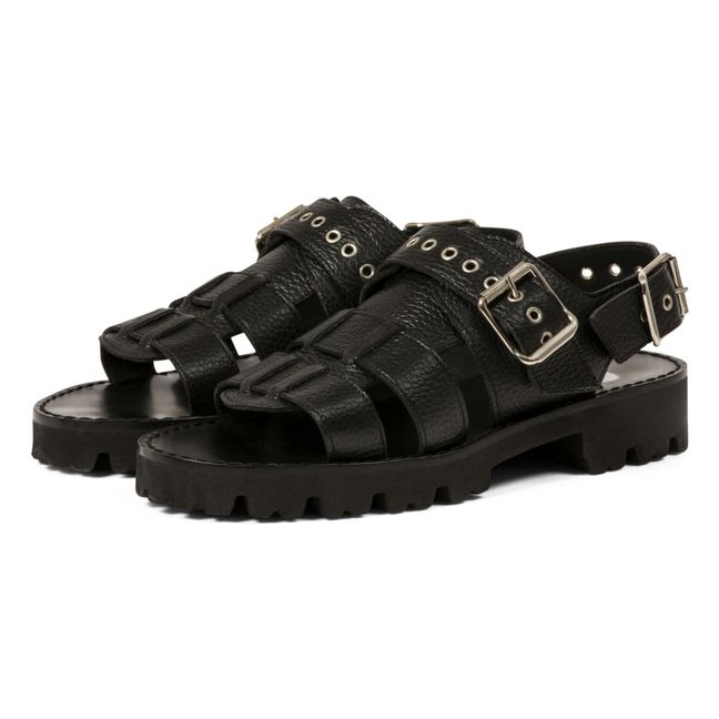 Land Grained Leather Sandals | Nero