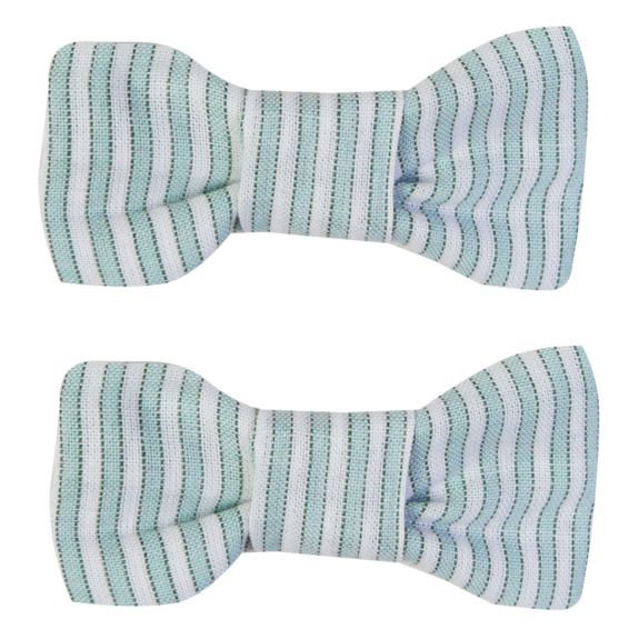Set of 2 Striped Bow Hair Clips | Green water