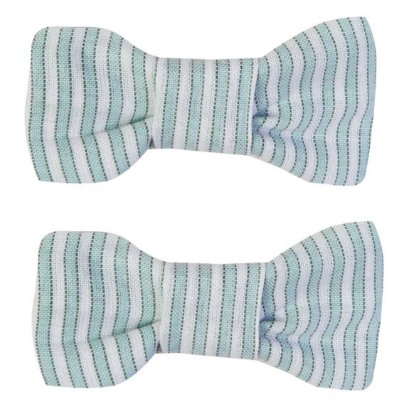 Set 2 Barrettes Noeuds Rayées | Vert d'eau