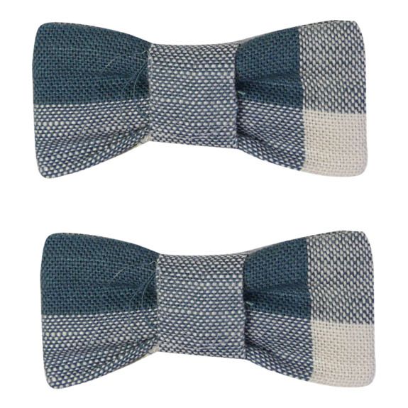 Set of 2 Linen Check Hair Clips | Blu