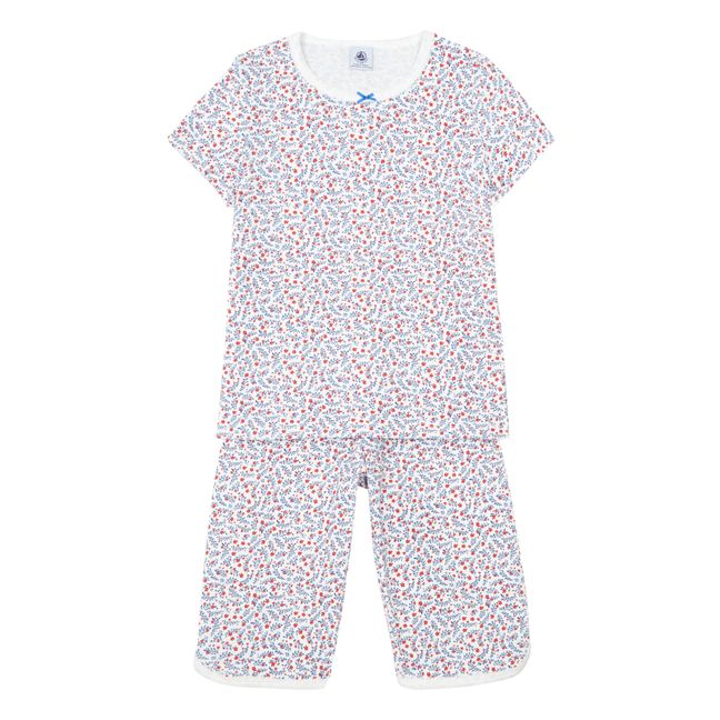 Pijama corto de flores de algodón orgánico | Azul