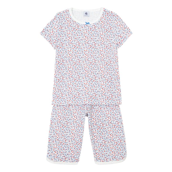 Kurzes Pyjama-Set Blumenmuster Bio-Baumwolle | Blau- Produktbild Nr. 0