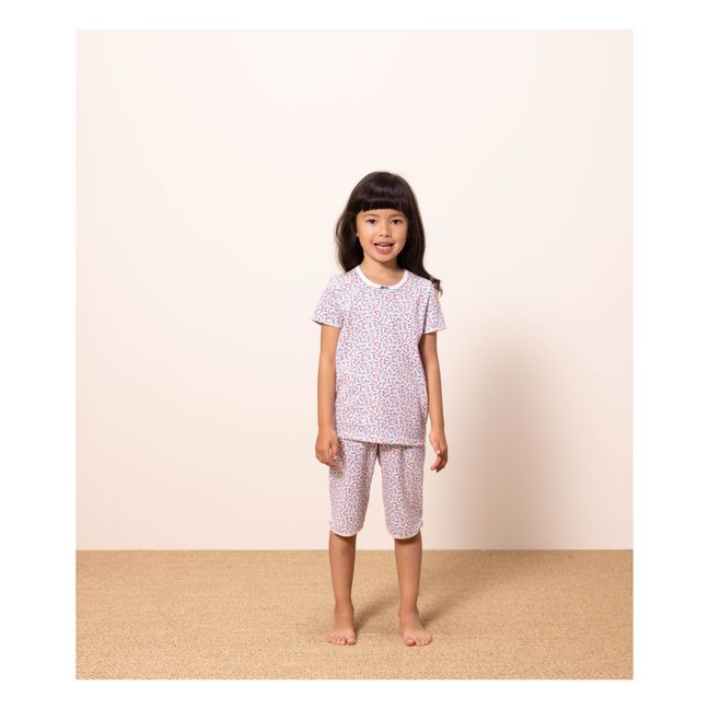 Kurzes Pyjama-Set Blumenmuster Bio-Baumwolle | Blau
