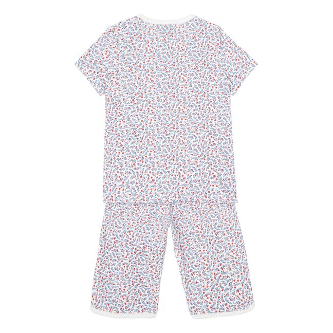 Kurzes Pyjama-Set Blumenmuster Bio-Baumwolle | Blau