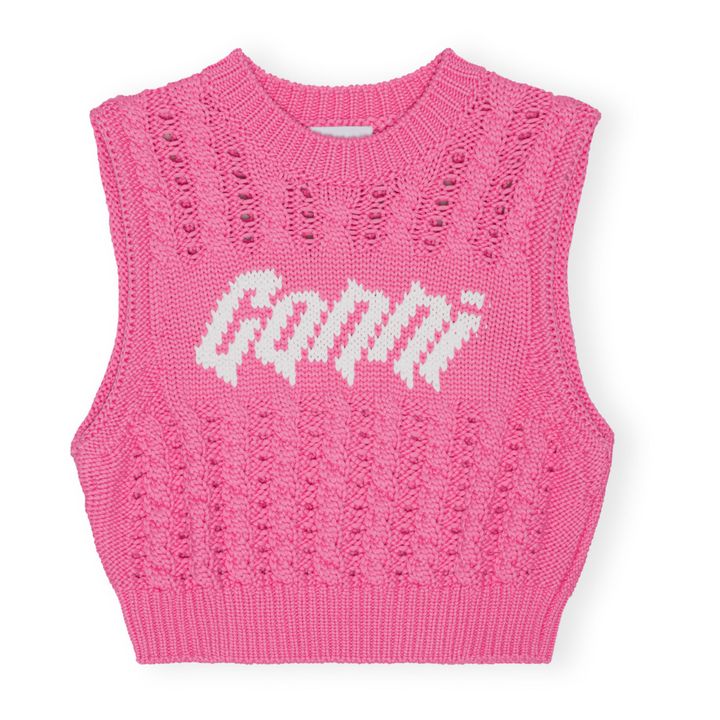 Cable Knit Sleeveless Cropped Sweater | Rosa Bombón- Imagen del producto n°0