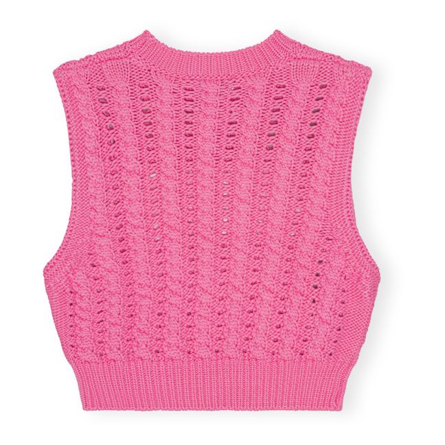 Pull Sans Manches Crop Torsadé | Rose bonbon