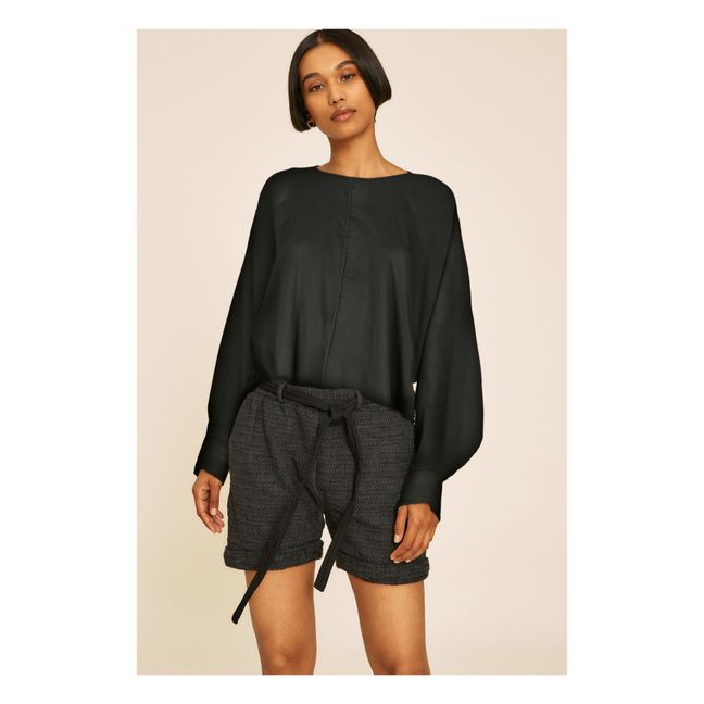 Caes Cotton Voile Top | Schwarz