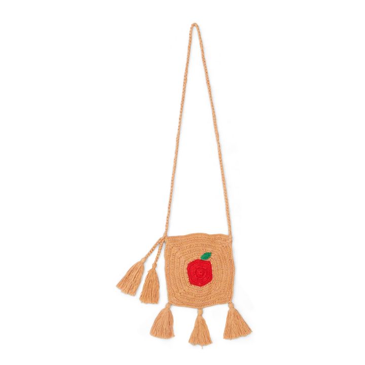 Bolsa de ganchillo hecha a mano con estampado de manzana | Natural- Imagen del producto n°0