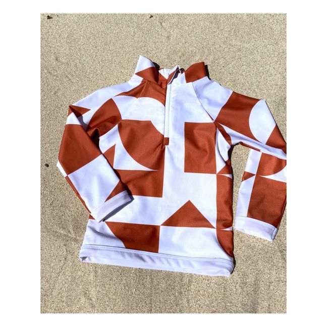 Geometric Anti UV Recycled Material T-Shirt | Terracotta