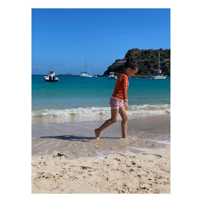 Striped Recycled Material Swim Trunks | Terracotta