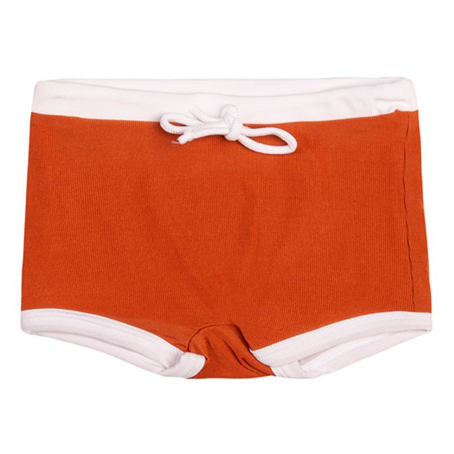 Boxer de Bain Matière Recyclée Uni Côtelé | Terracotta