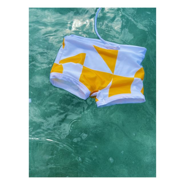 Recycled Material Geometric Swim Trunks | Yellow