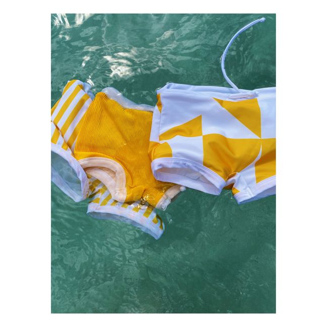Recycled Material Geometric Swim Trunks | Yellow