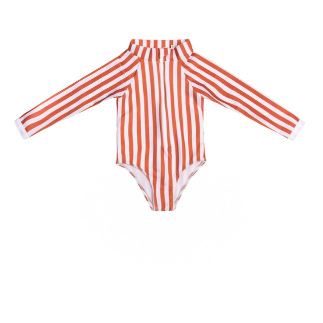 Badeanzug aus recyceltem Material Anti-UV gestreift | Terracotta