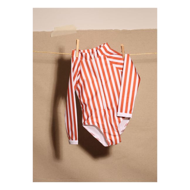 Anti-UV Recycled Material Striped Swimsuit | Terracotta
