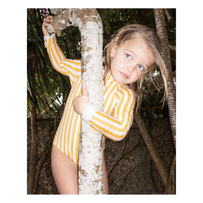 Anti-UV Recycled Material Striped Swimsuit | Yellow