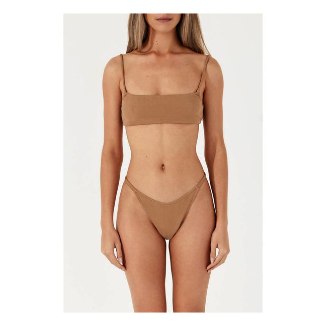 Almond Ribbed Bikini Top | Camel